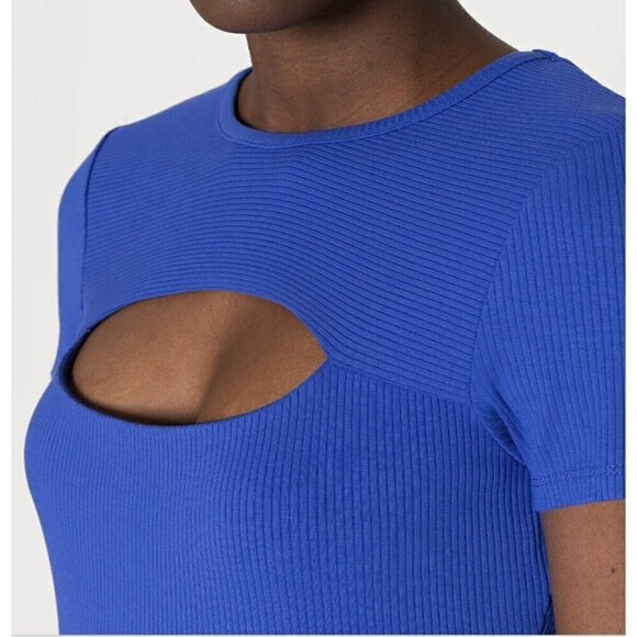 Guess Lana Ribbed-Knit Bodycon Dress MEDIUM BLUE Tanzanite Short Sleeve - Picture 6 of 15